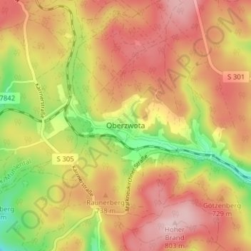 Oberzwota topographic map, elevation, terrain