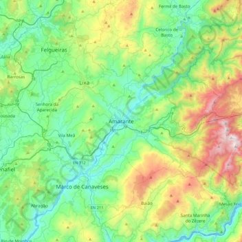 Amarante topographic map, elevation, terrain