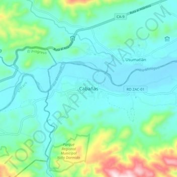 Cabañas topographic map, elevation, terrain
