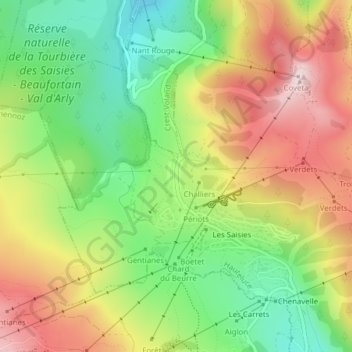 Col des Saisies topographic map, elevation, terrain