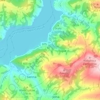 Kusiówka topographic map, elevation, terrain