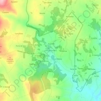 A Ponte Ferreira topographic map, elevation, terrain