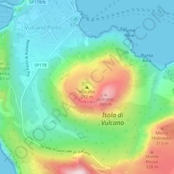 Vulcano topographic map, elevation, terrain