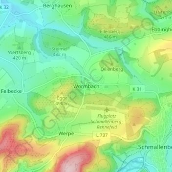 Wormbach topographic map, elevation, terrain