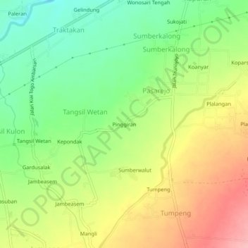 Pinggiran topographic map, elevation, terrain