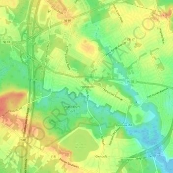 Hamilton topographic map, elevation, terrain