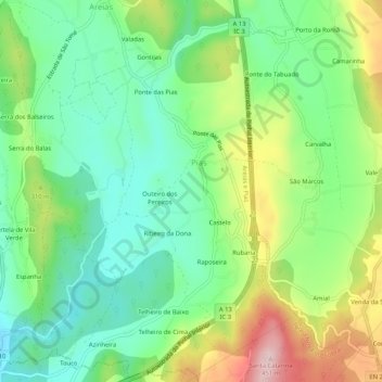Pias topographic map, elevation, terrain