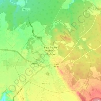 Benslimane Topographic Map, Elevation, Terrain