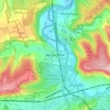 Westhumble topographic map, elevation, terrain