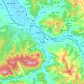 Visoko topographic map, elevation, terrain