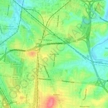 Woodbine topographic map, elevation, terrain