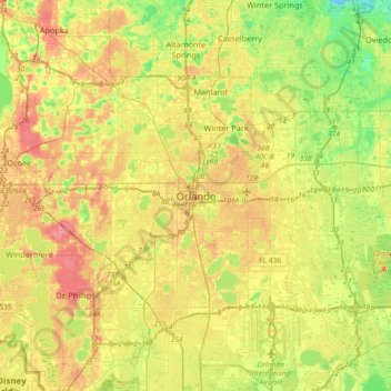Orlando topographic map, elevation, terrain