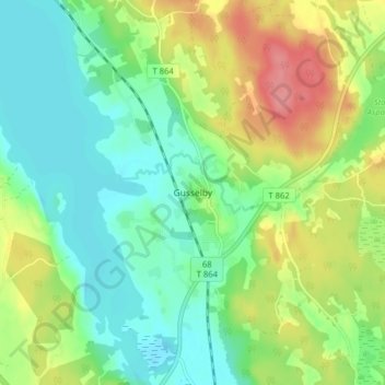 Gusselby topographic map, elevation, terrain
