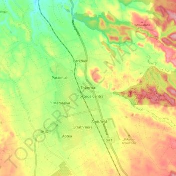 Tokoroa topographic map, elevation, terrain