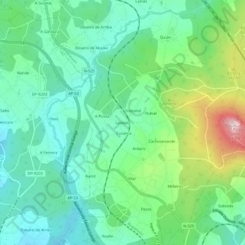 Lestedo topographic map, elevation, terrain