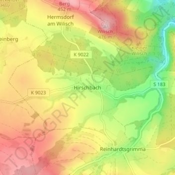 Hirschbach topographic map, elevation, terrain