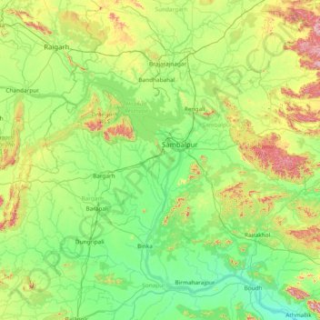 Sambalpur topographic map, elevation, terrain