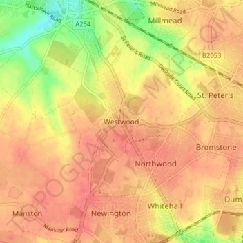 Westwood topographic map, elevation, terrain
