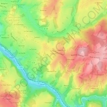 Chabant topographic map, elevation, terrain