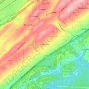 Hunters Hill topographic map, elevation, terrain