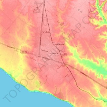 Hawera topographic map, elevation, terrain