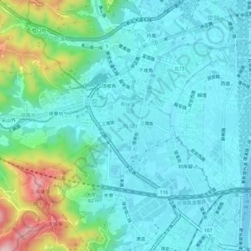 Sanjiaopu topographic map, elevation, terrain