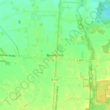 Beverbruch topographic map, elevation, terrain