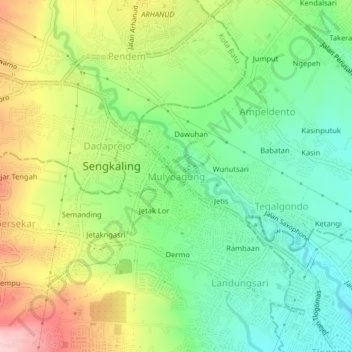 Mulyoagung topographic map, elevation, terrain