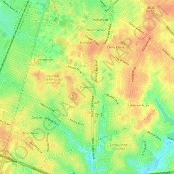 Shadeland topographic map, elevation, terrain