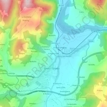 El Barriu Azul topographic map, elevation, terrain