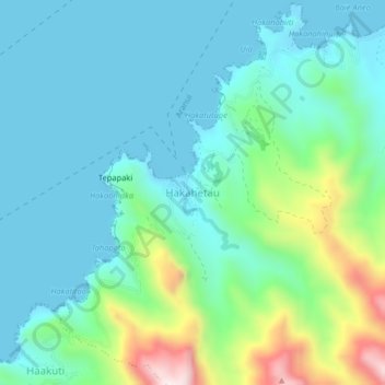 Hakahetau topographic map, elevation, terrain