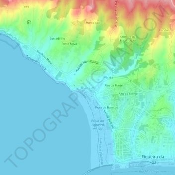Buarcos topographic map, elevation, terrain