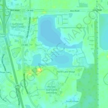 Miromar Lakes topographic map, elevation, terrain