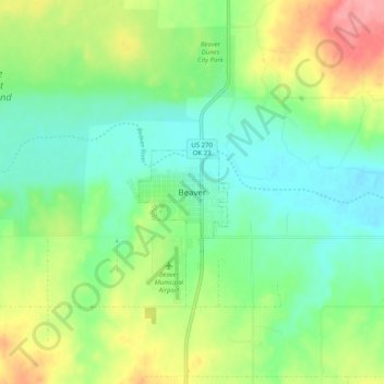 Beaver topographic map, elevation, terrain