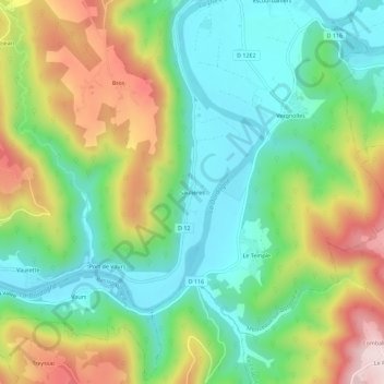 Saulières topographic map, elevation, terrain