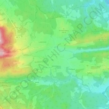 Schöffau topographic map, elevation, terrain