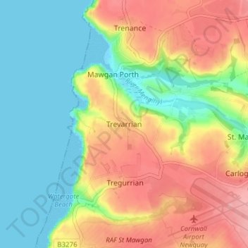 Trevarrian topographic map, elevation, terrain