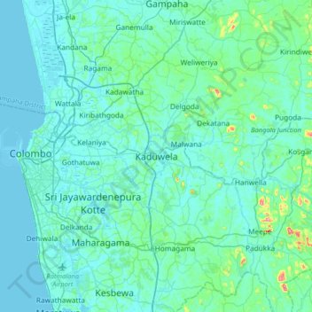 Kaduwela topographic map, elevation, terrain