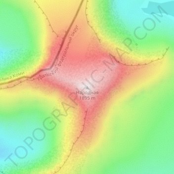 Mount Narodnaya topographic map, elevation, terrain