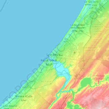Salé topographic map, elevation, terrain