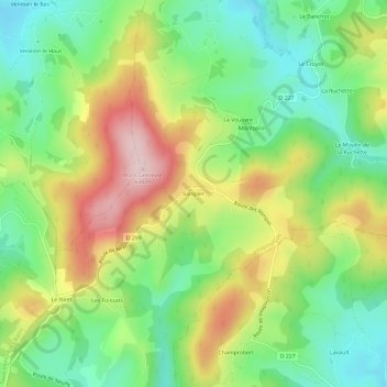 Sanglier topographic map, elevation, terrain