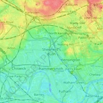 Shepherd's Bush topographic map, elevation, terrain