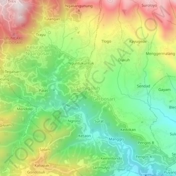 Samigaluh topographic map, elevation, terrain