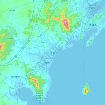 胶南 topographic map, elevation, terrain