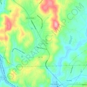 Collinsville topographic map, elevation, terrain