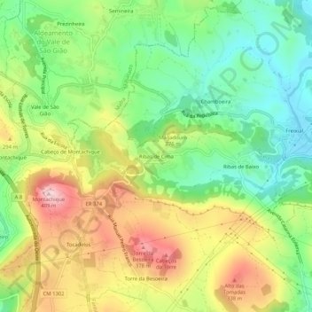 Ribas de Cima topographic map, elevation, terrain