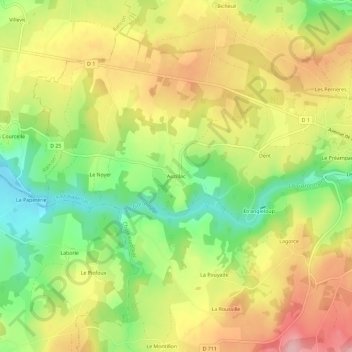 Auzillac topographic map, elevation, terrain