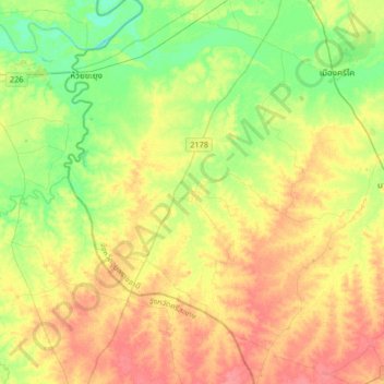 Samrong topographic map, elevation, terrain