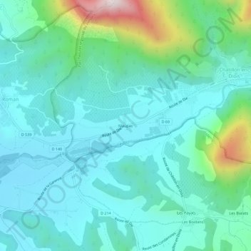 Maupas topographic map, elevation, terrain