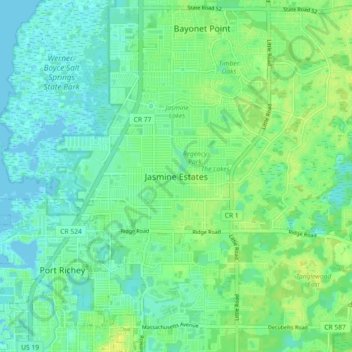 Jasmine Estates topographic map, elevation, terrain